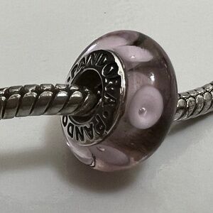 PANDORA Silver 925 ALE Murano Glass Screw Core Charm Pink Bell Flower